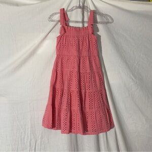 Fuzarka Girls Pink Eyelet Dress Size 5-6 Sleeveless Summer Cotton Lined